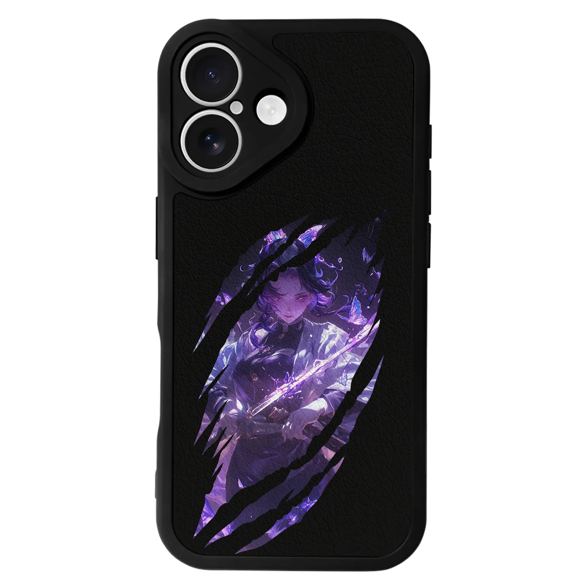 鬼滅の刃 グッズ,胡蝶 しのぶ - IPhone 16シリーズ対応 ・ シリコンスマホケース ・ レザー調 ・ 高精度フィット ・ 耐衝撃 ・ ワイヤレス充電対応 ・ 精密カット